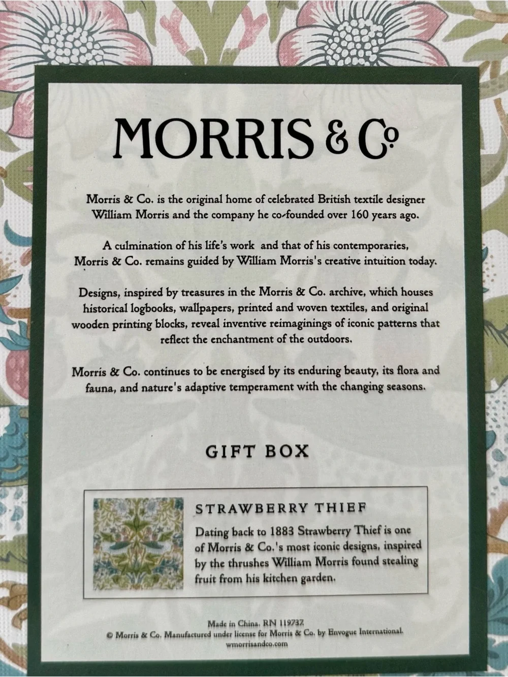 Morris & Co. Strawberry Thief 9.5-Inch Keepsake Box